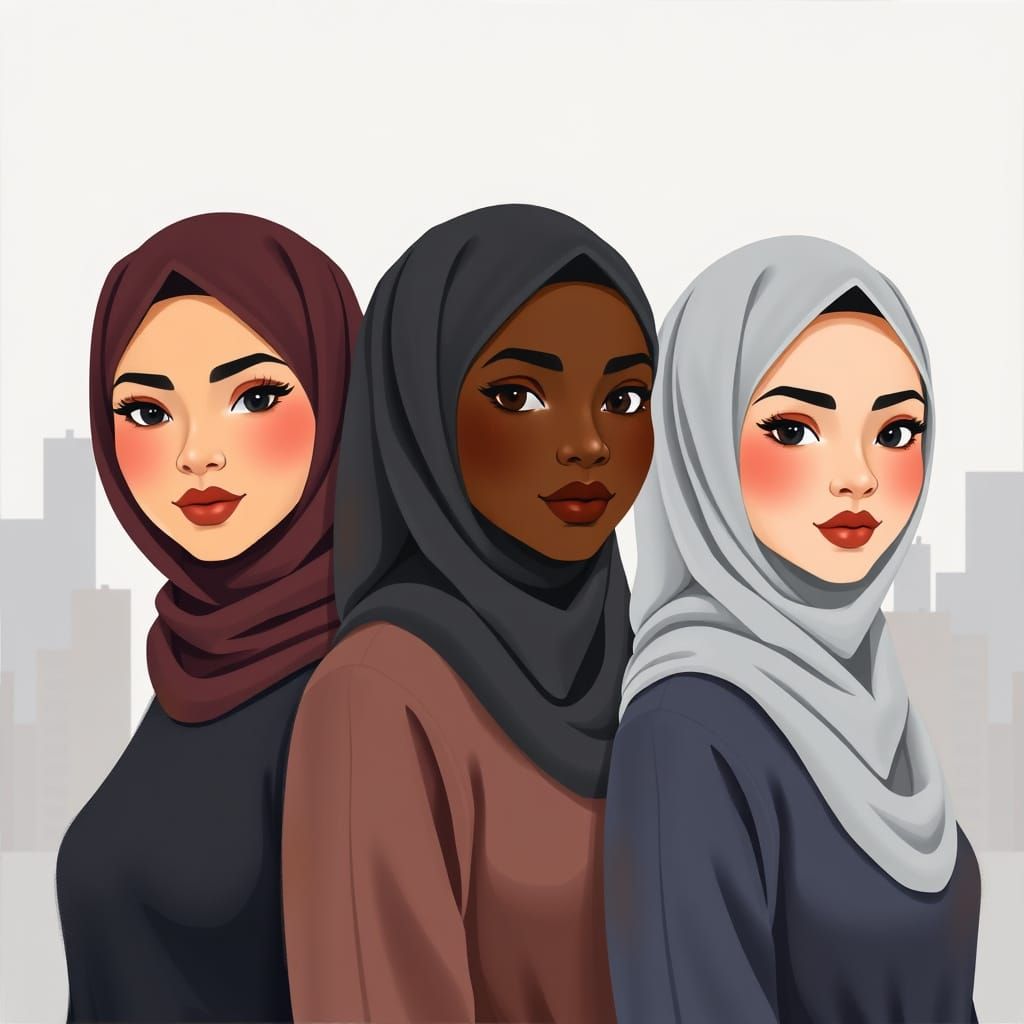 Modern Portrait of Three Women in Hijabs
