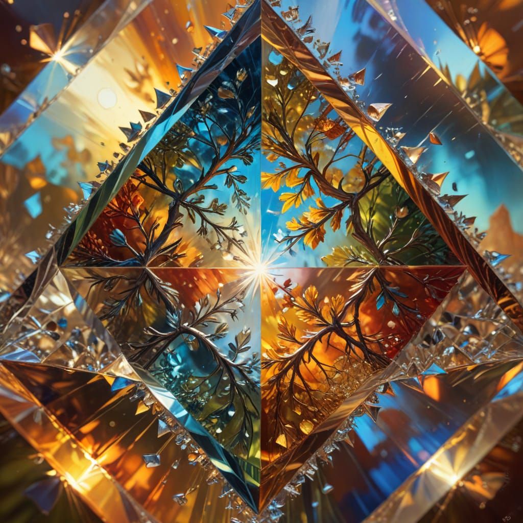 Prism Refracts Four Seasons: Surreal Macro Oil Painting