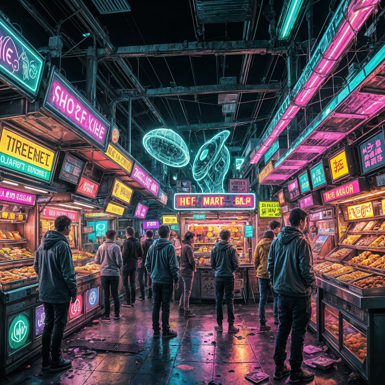 Distorted Alien Market in Glitch Art Style