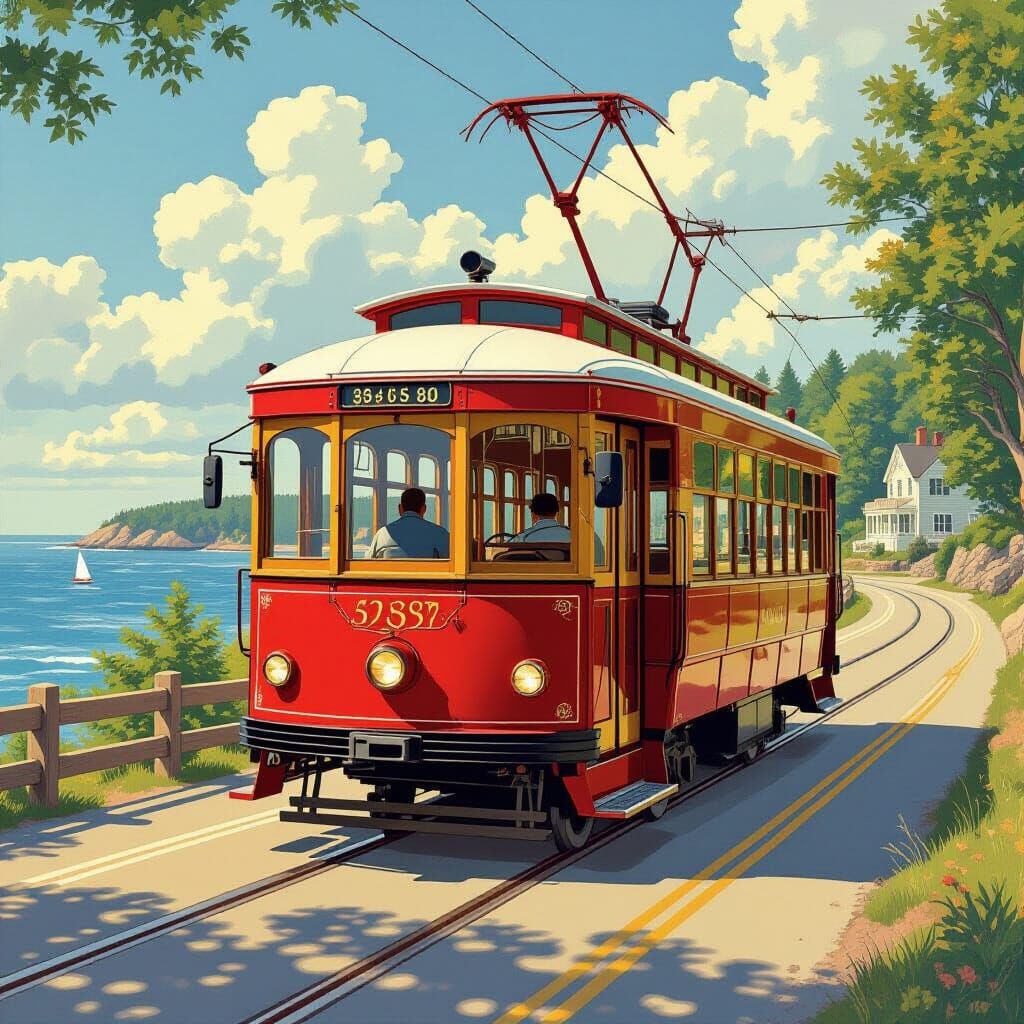Nostalgic Maine Streetcar Trolley on Coastal Route