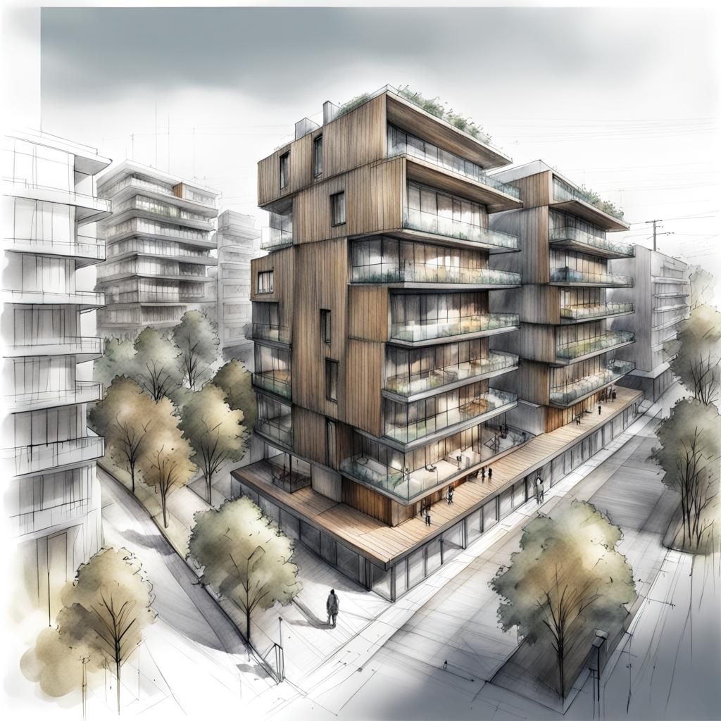 Ecological Wooden Buildings in Sofia: Charcoal Drawing