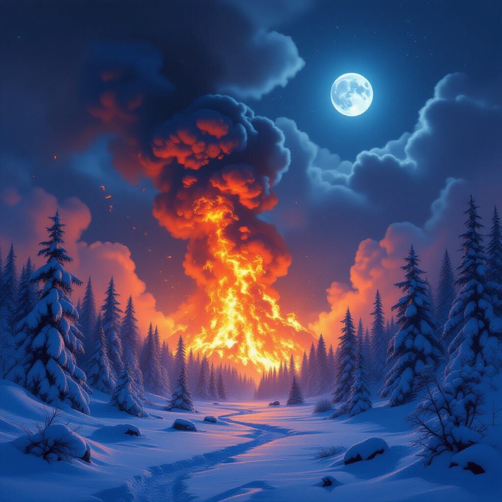 Inferno Meets Ice: Hyperrealistic Digital Matte Painting