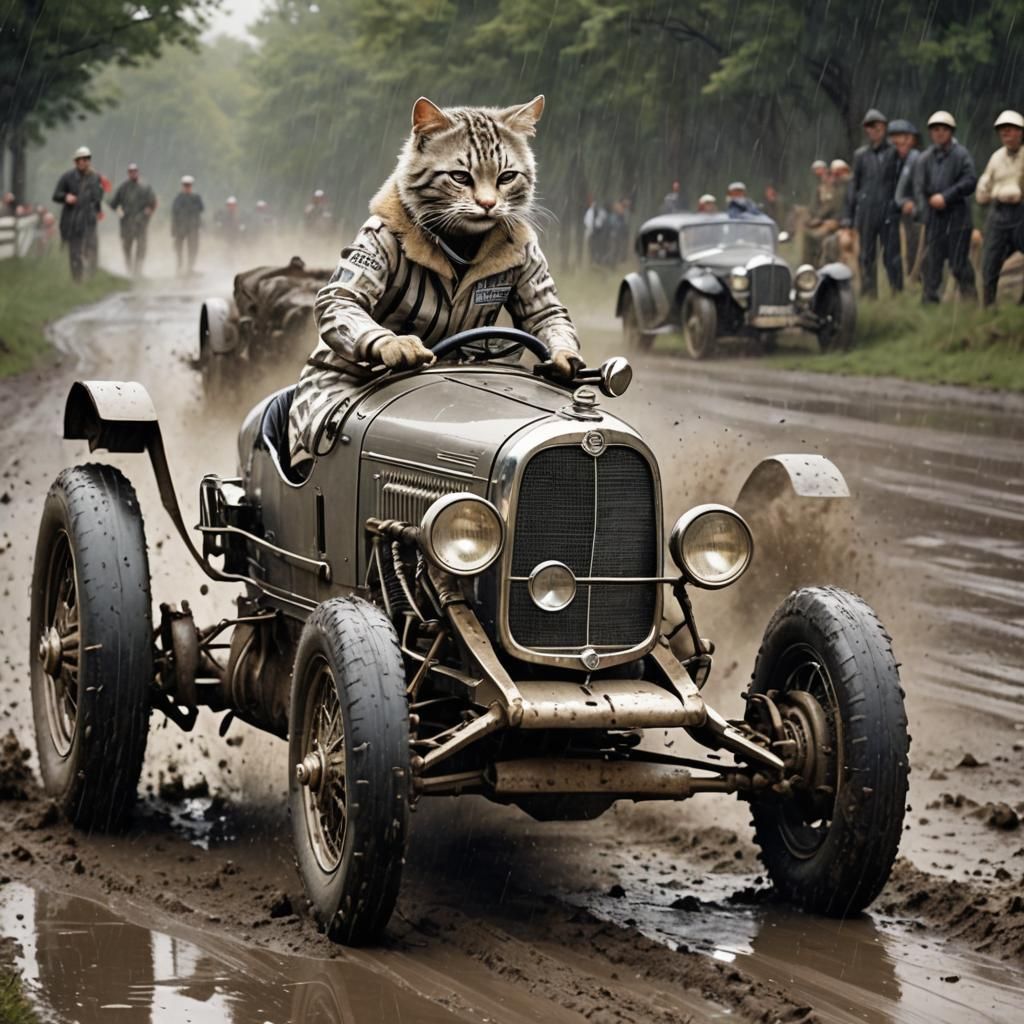 Felinoid Racer in 1930s Mercedes, Sinister Art