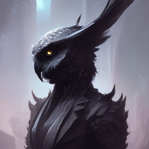 Ithyrill Black Owlman Portrait in Dark Fantasy Style