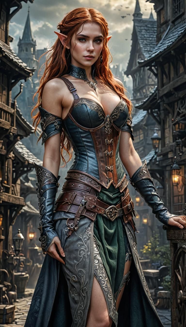 Fantasy Elf at Forest Shrine in Digital Art Style