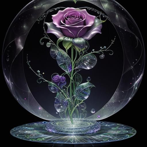 Majestic Glass Rose Dreamscape: Transparent Petals and Raind...