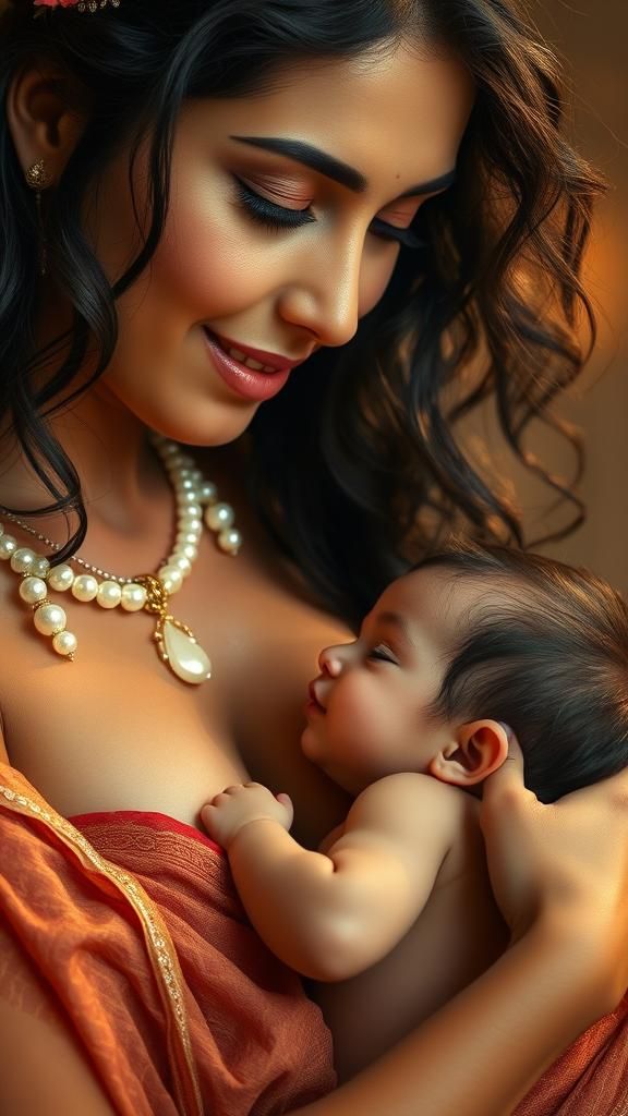 Mother and Child: Serene Breastfeeding Scene in 3D