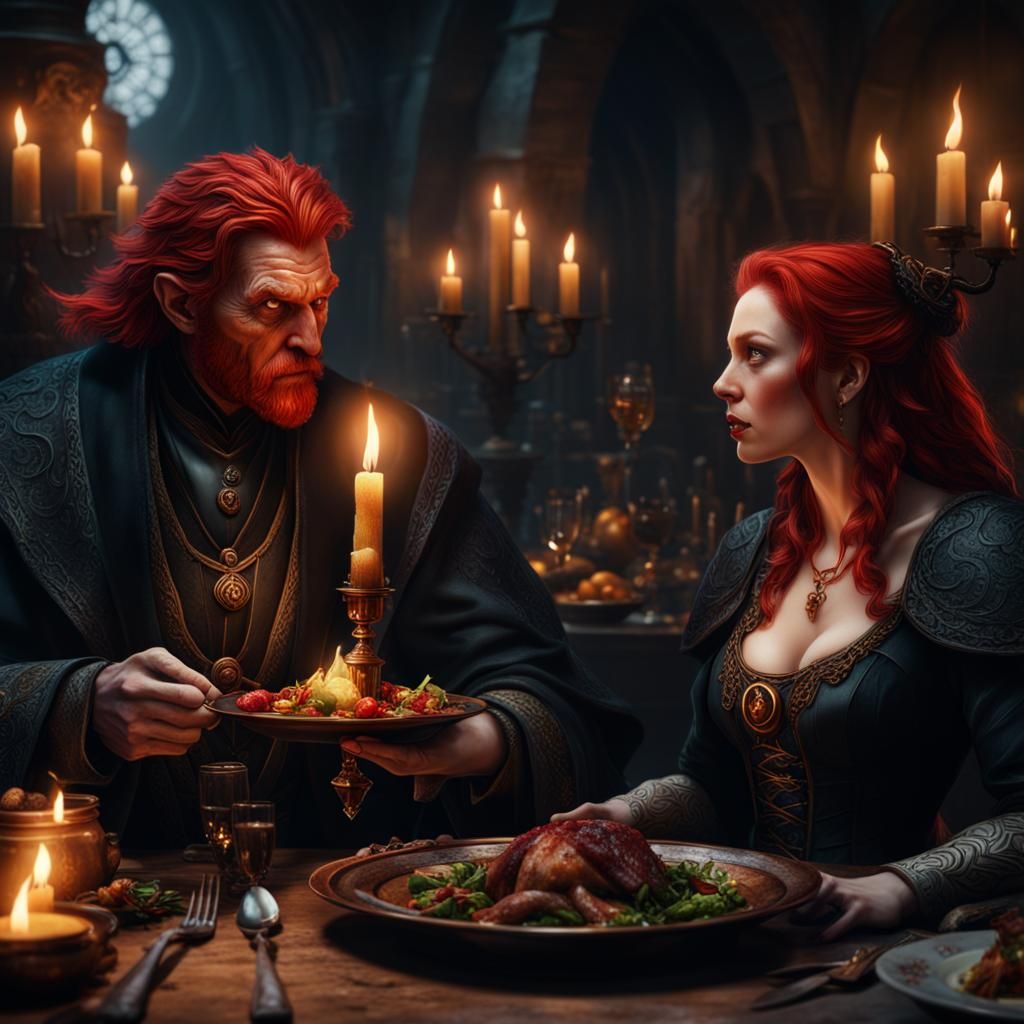 Enchanting Candlelit Dinner: Witch and Warlock Fantasy Art