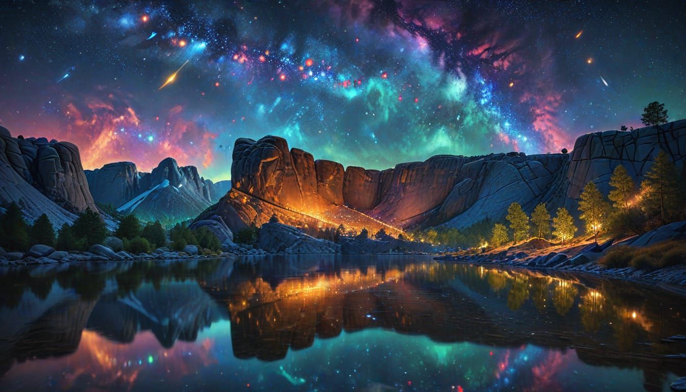 Surreal Starry Night Over Mount Rushmore