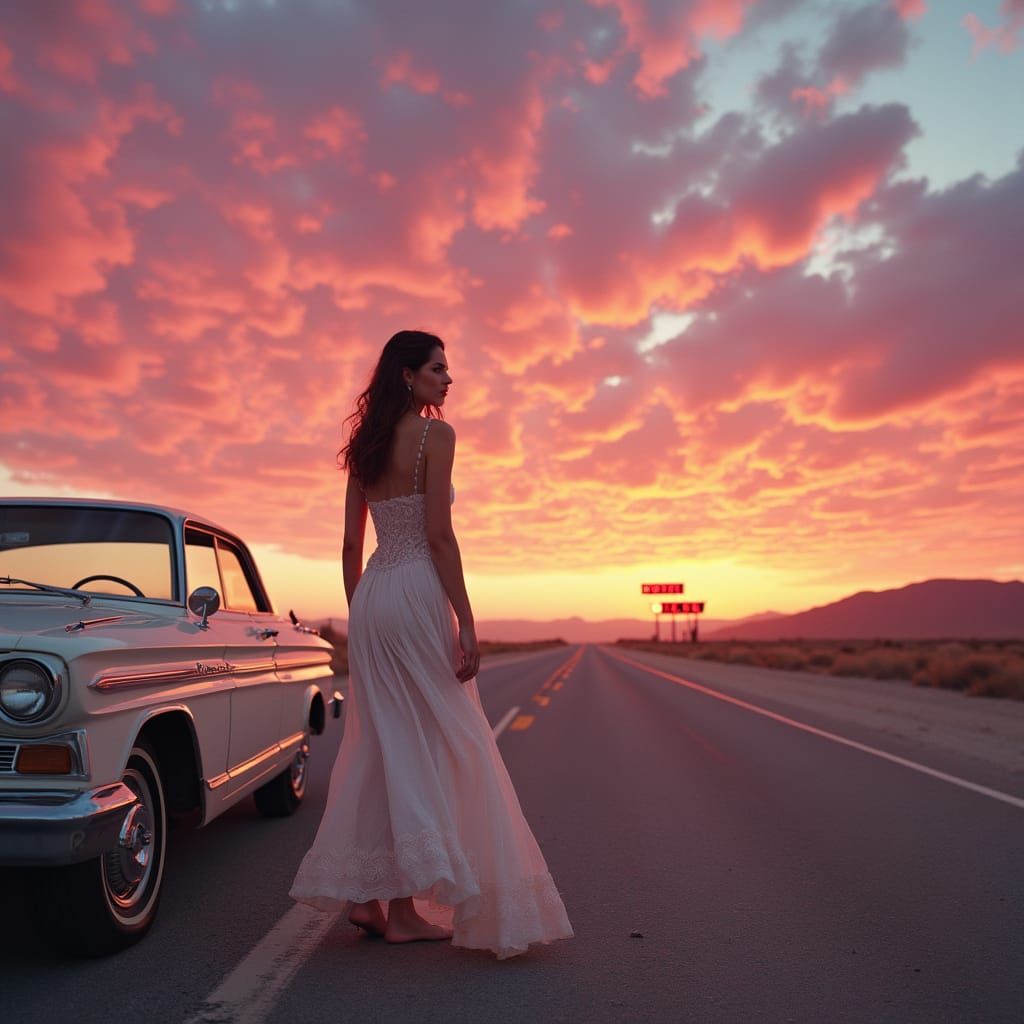 Surreal Sunset Highway Scene in Painterly Style