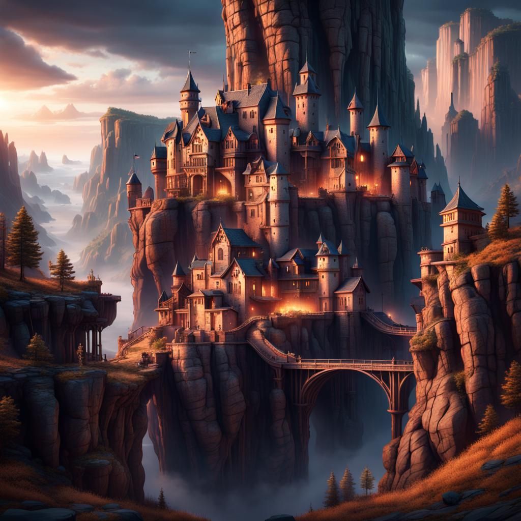 Ghost Town Castle on Cliff in Fantasy Art Style