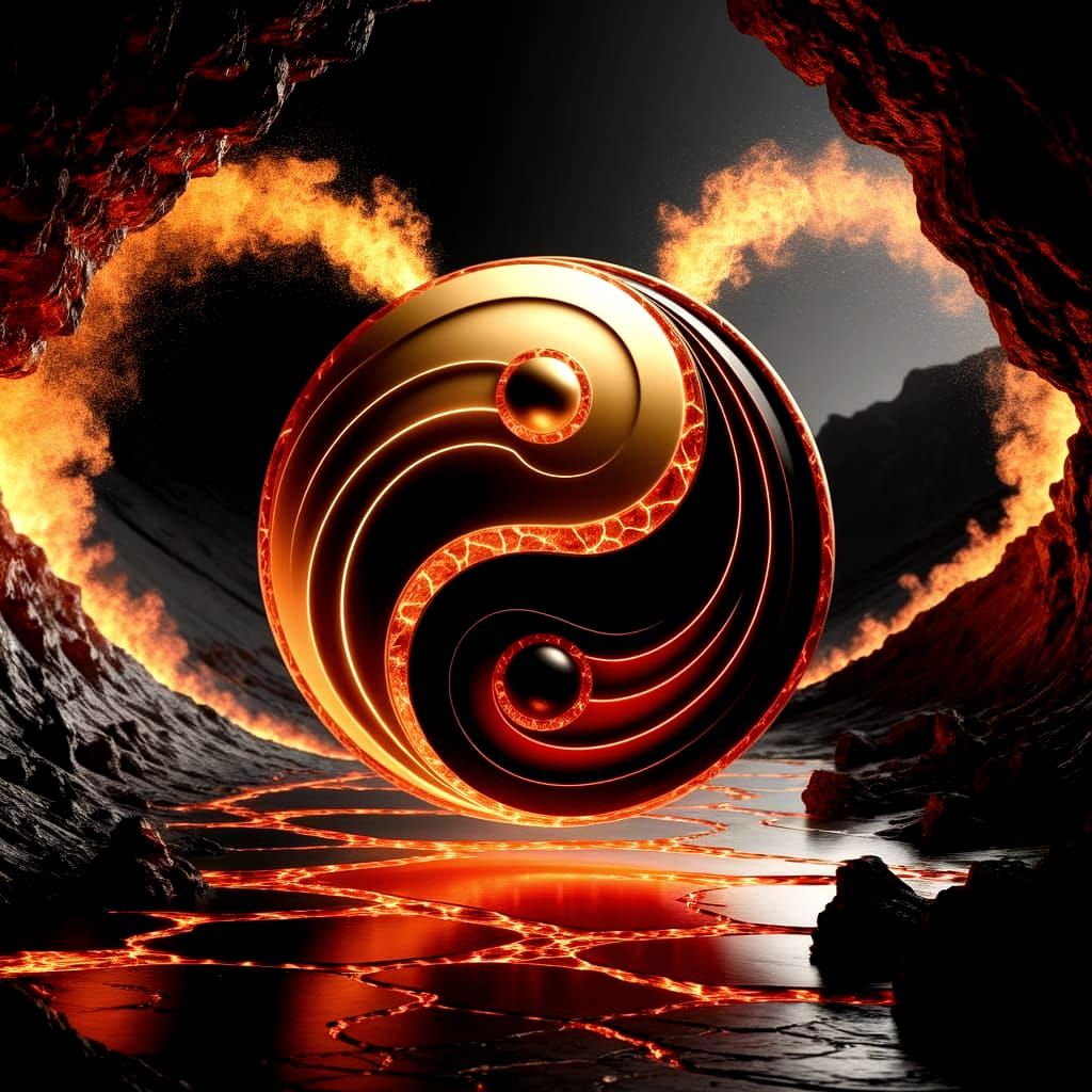 Molten Gold Yin Yang in Geothermal Cave
