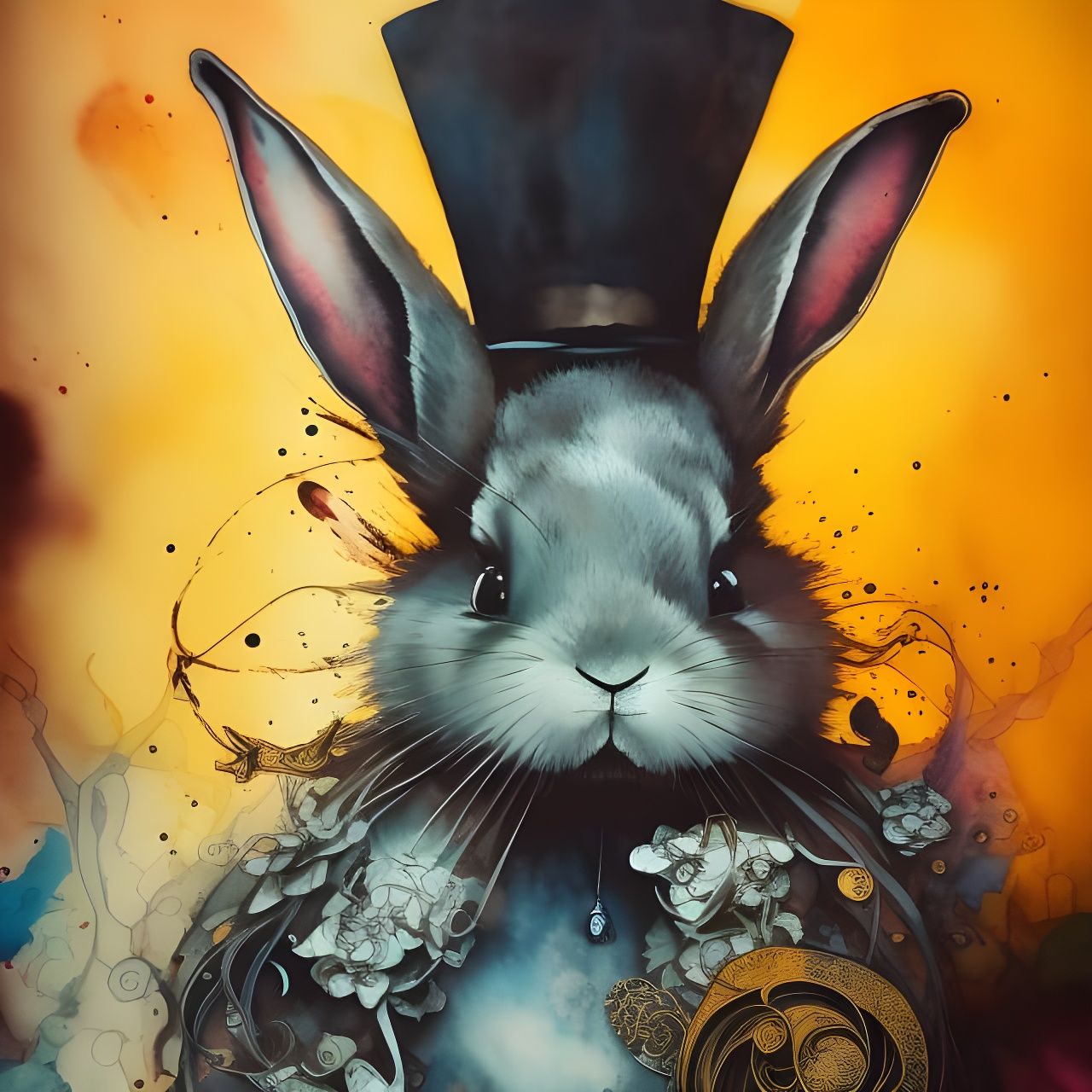 Bunny Magician Portrait: Fluid Gouache Art