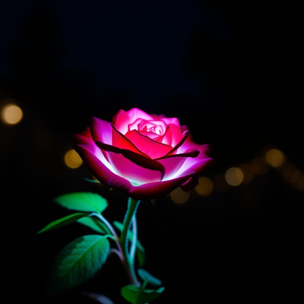 Luminous Rose Flower at Night