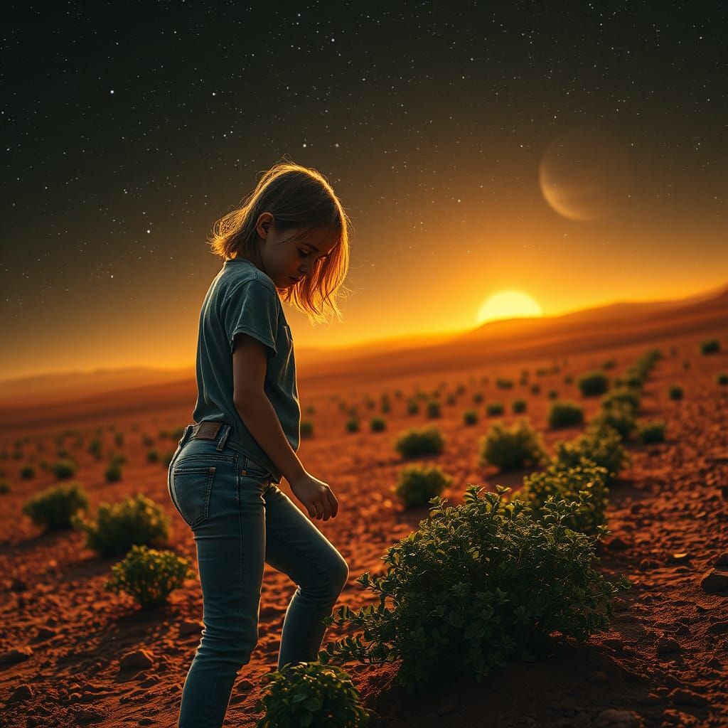 Martian Gardener: A Cinematic Still on Mars