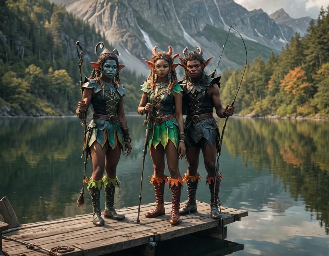 Demonic Elves Fishing: Dark Fantasy Art