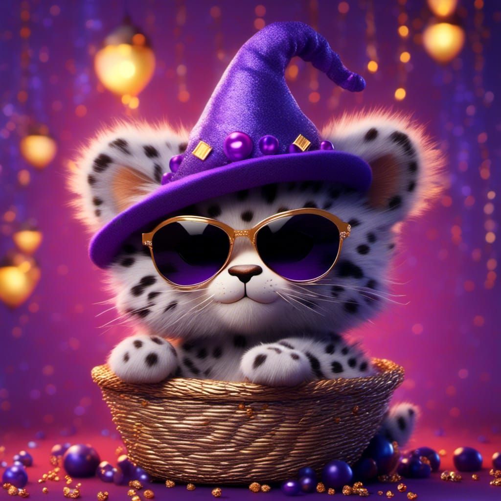 CGI Leopard in Basket with Witch Hat