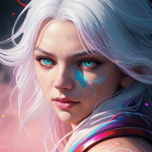 Girl with Pink Highlights in Hyperrealistic Graffiti Art