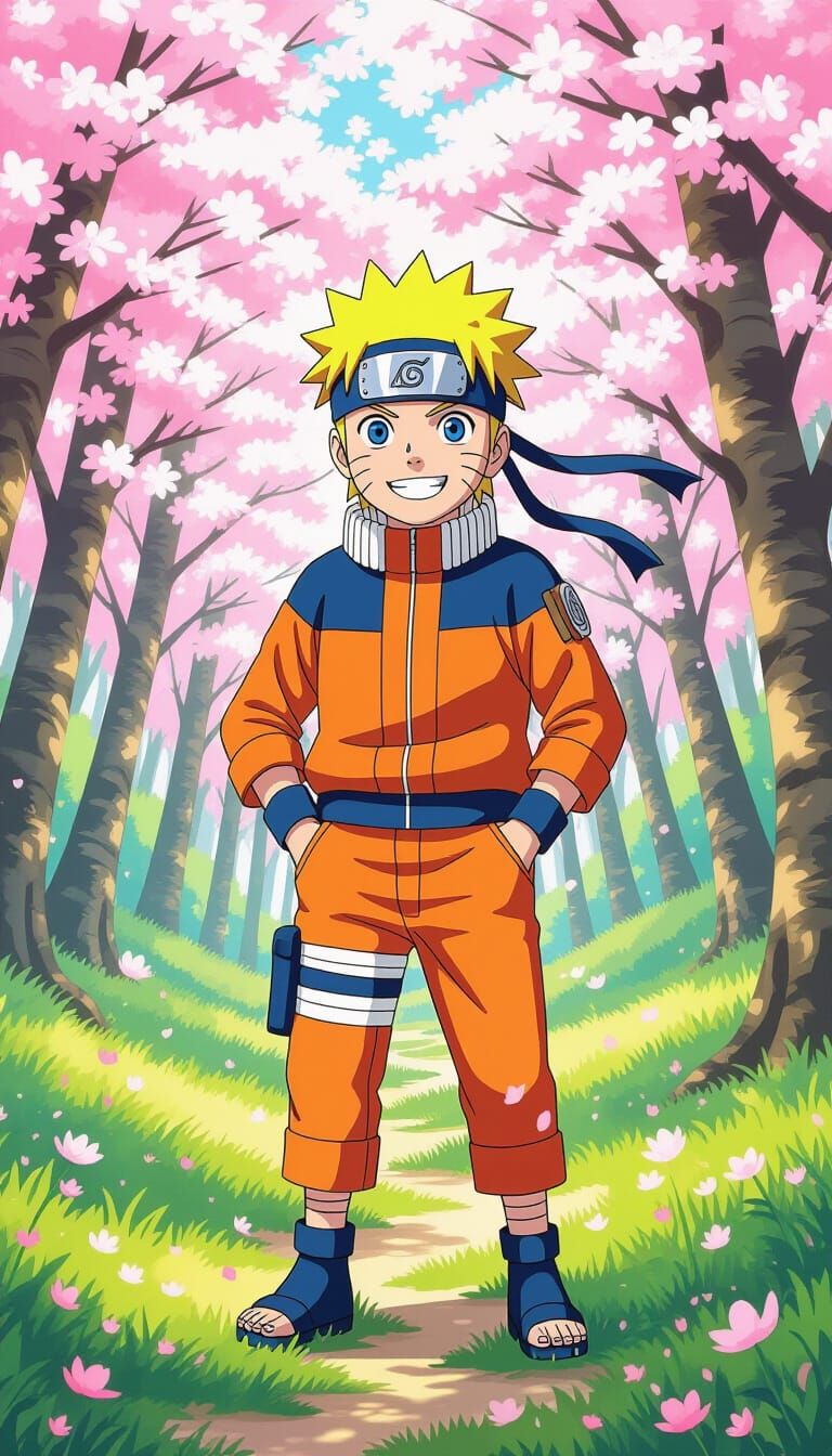 Cute Naruto in Forest, Ghibli-Inspired Anime Art