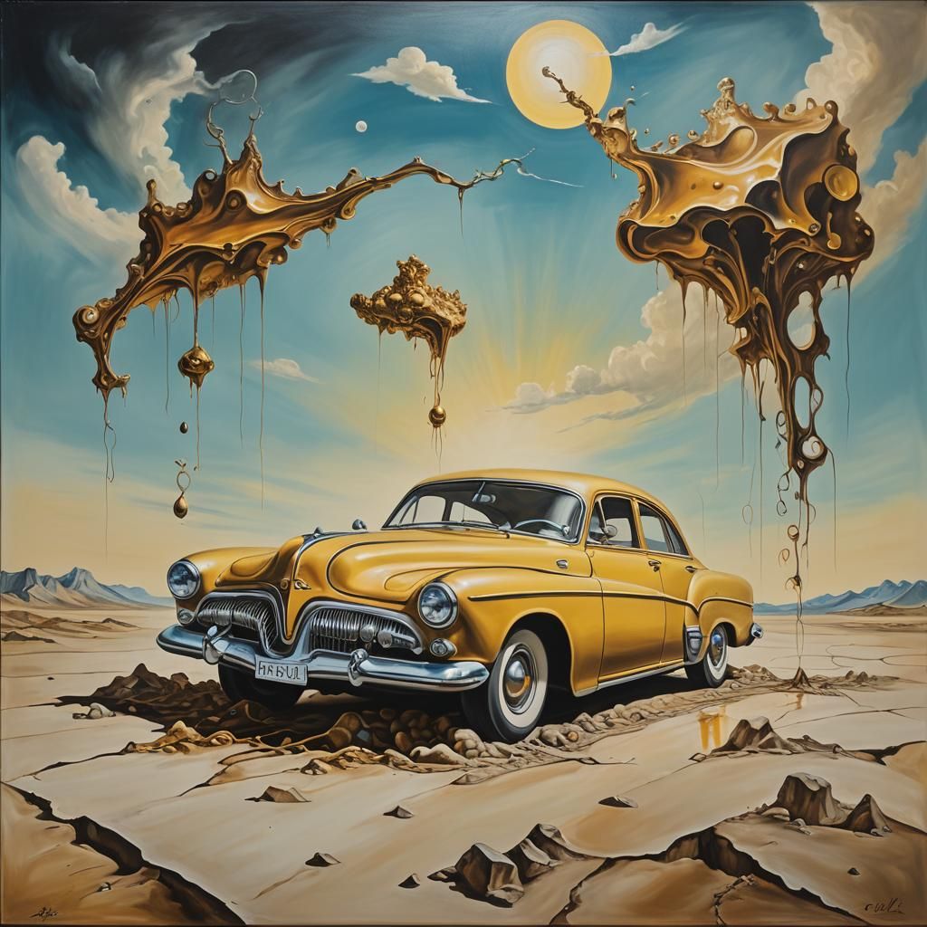 Surreal Melting Car in Salvador Dali Style
