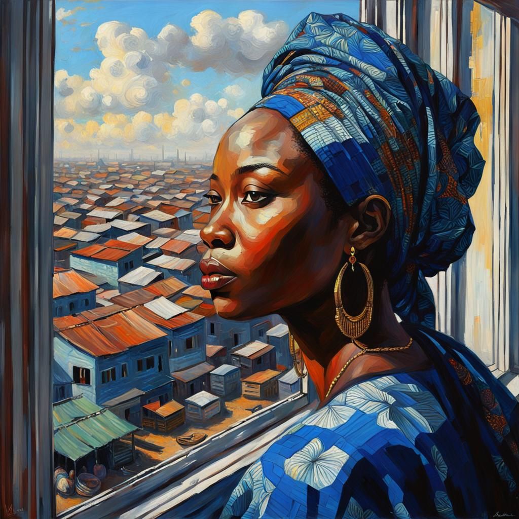 Young Nigerian Woman in Detailed Painting Style