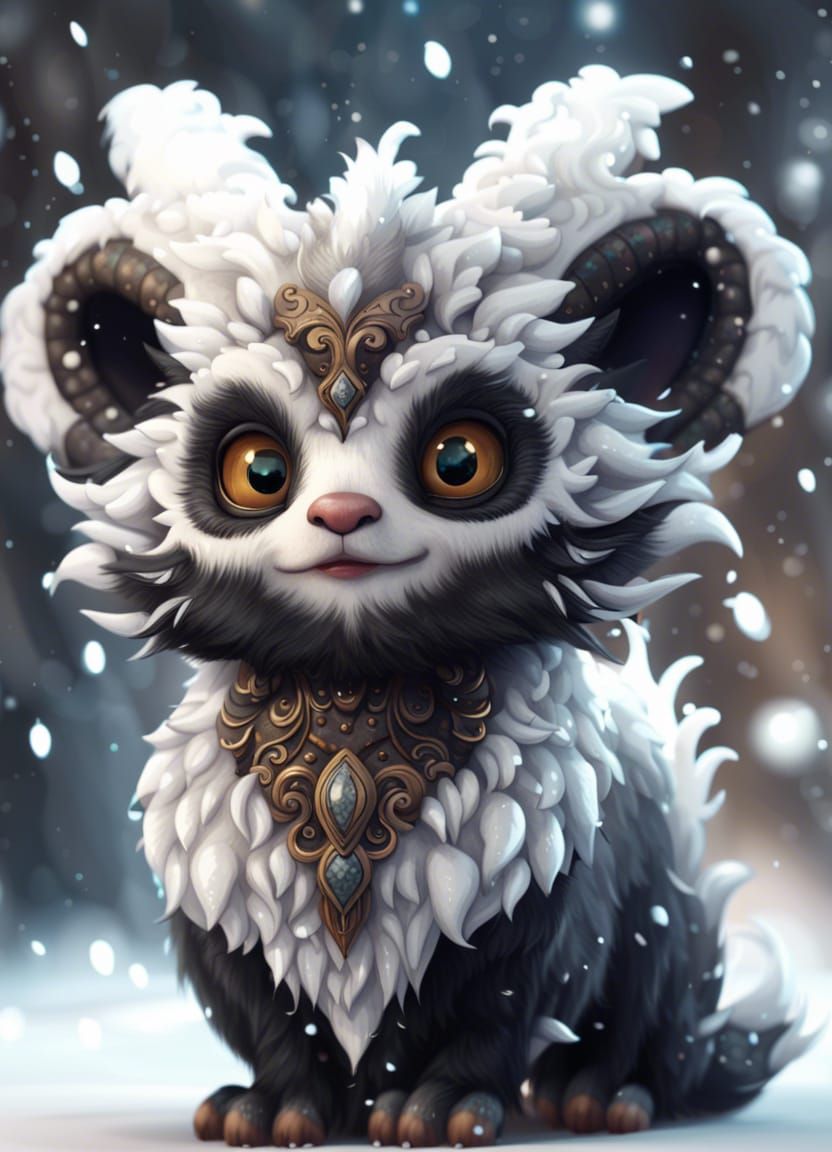 Cute Furry Creature Portrait in Snowstorm