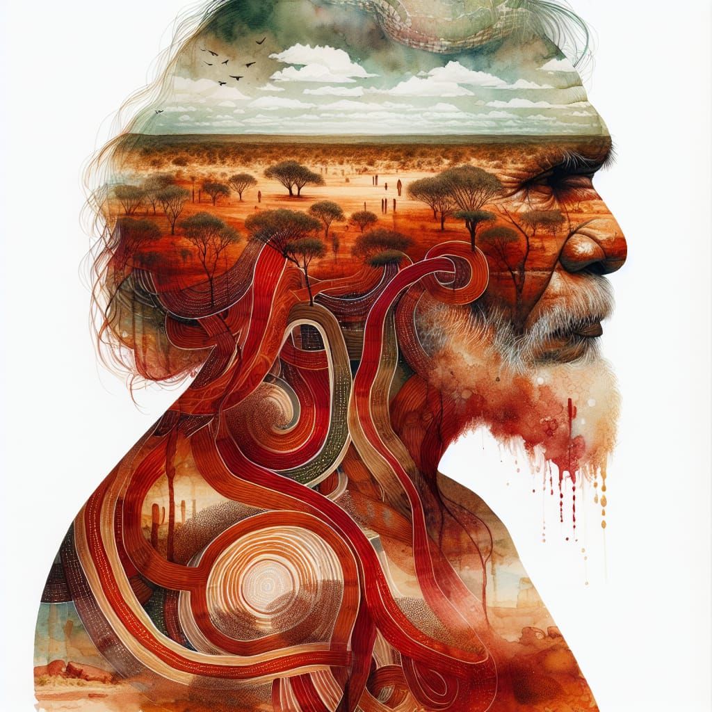 Aboriginal Elder Dreamtime Watercolor Painting