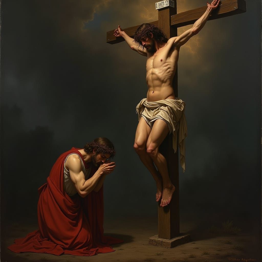 Solemn Jesus on the Cross in Profound Peace and Surrender