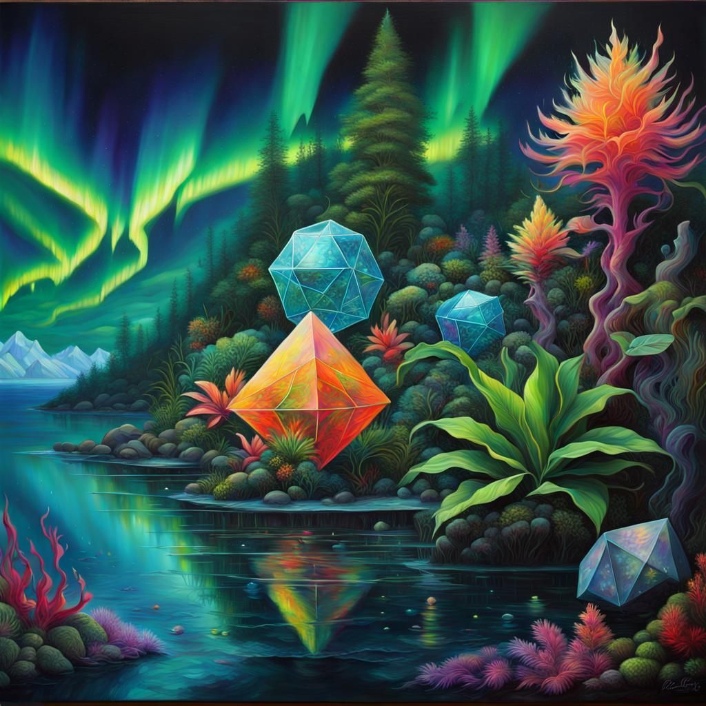 Underwater Botanic Garden with Northern Lights