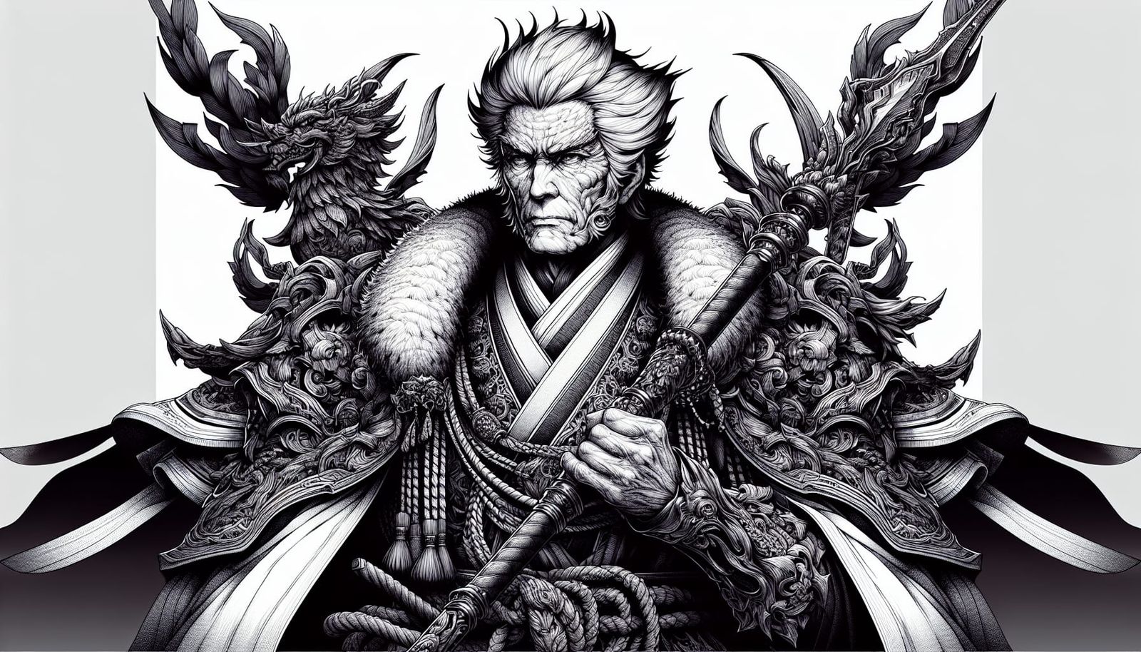 Powerful Elderly Leader in Anime Style