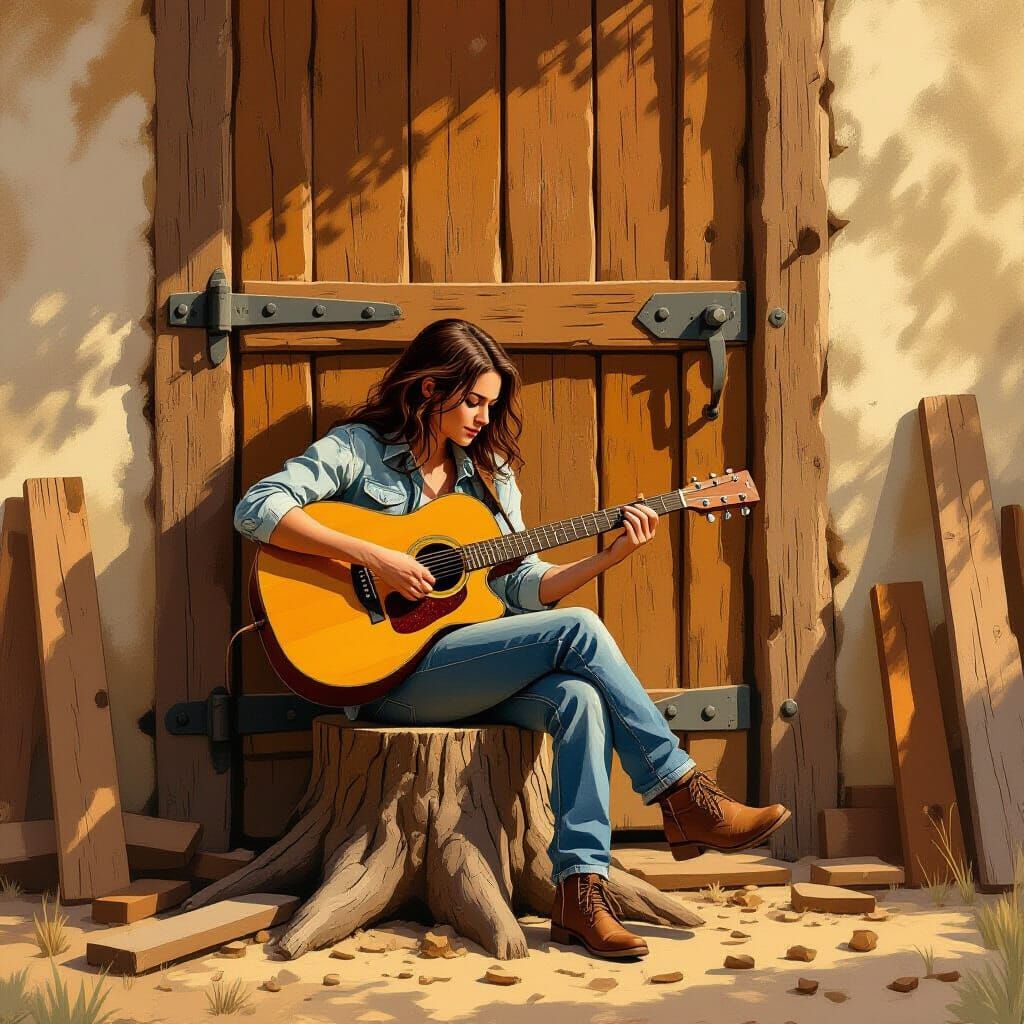 Person Playing Guitar in Earthy, Warm Style