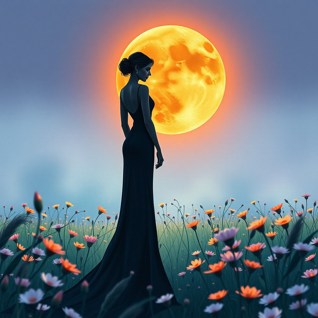 Ethereal Silhouette: Moonlit Flowers in Watercolor and Ink