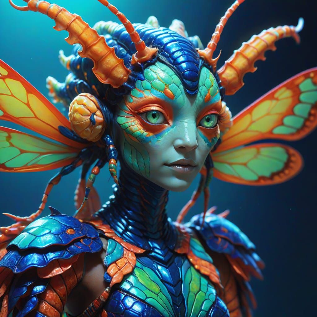 Moth Shrimp Woman Hybrid in Fantasy Art