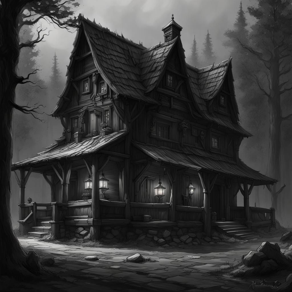 Eerie Roadside Inn in Dark Fantasy Style
