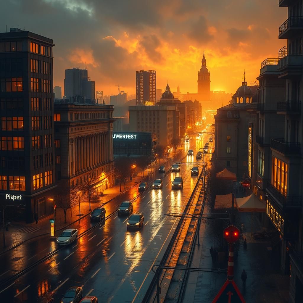 Bucharest Nightscape: Dreamlike City in Golden Light