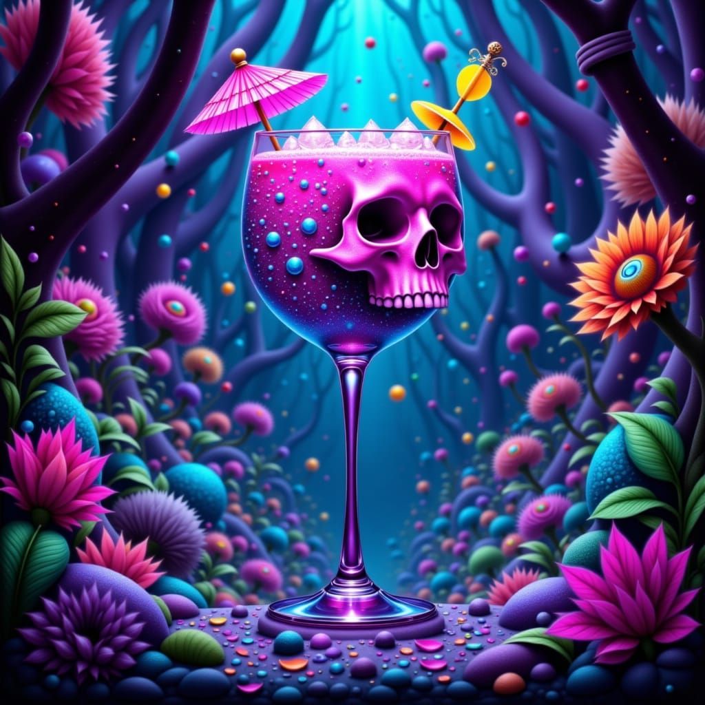 Crystal Skeleton Cocktail in Bioluminescent Forest