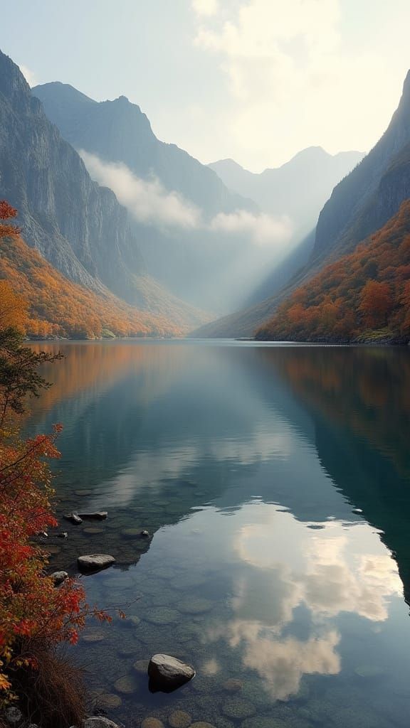 Norwegian Lake Landscape in Autumn Splendor