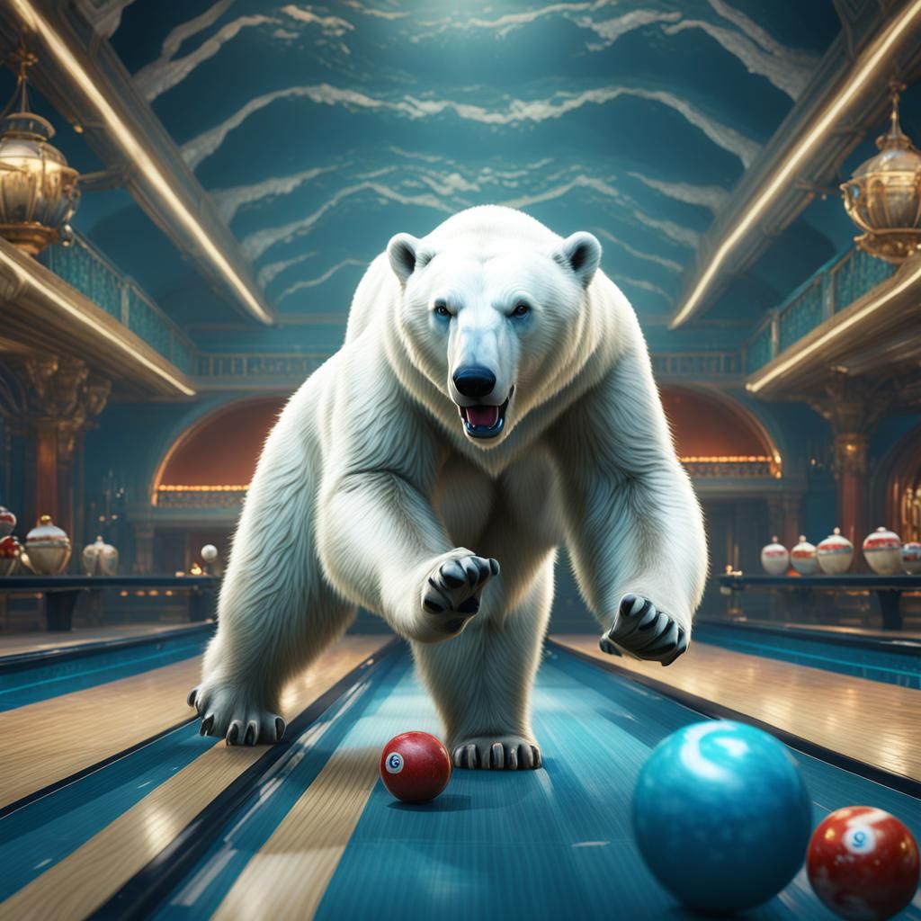 Polar Bear Strikes in Fantastical Bowling Art