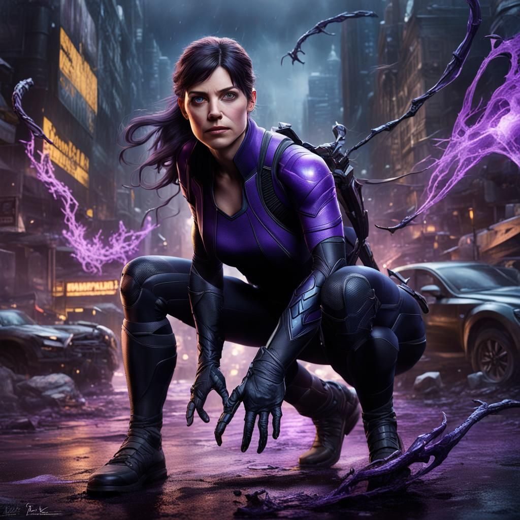 Venom Symbiote Merges with Kate Bishop: Detailed Digital Art