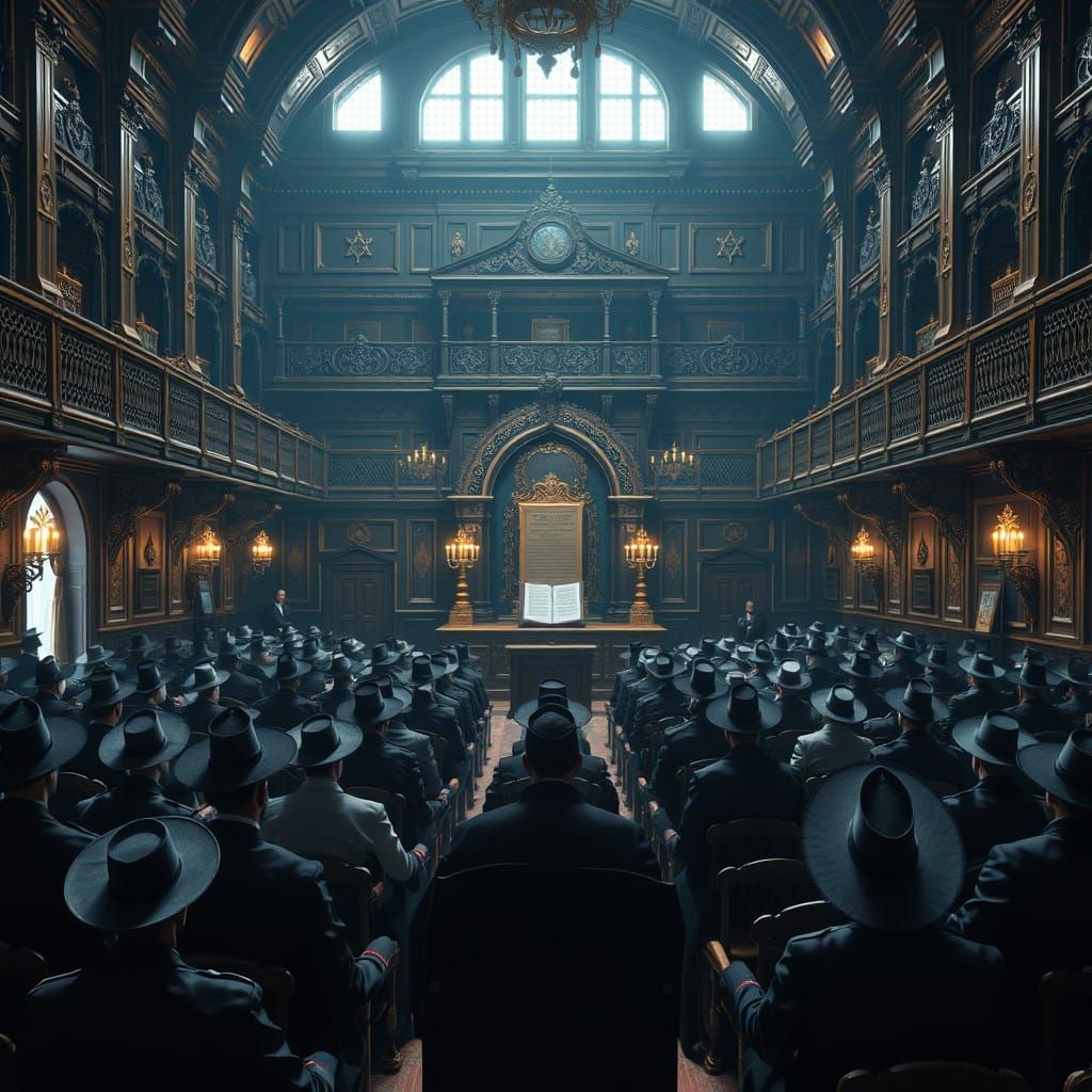 Traditional Haredi Synagogue in Ornate Splendor