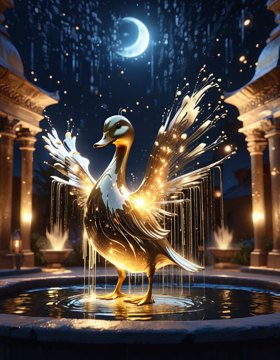 Digital Creature and Duckling by Liquid Light Fountain