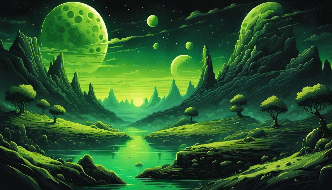 Surreal Cosmic Landscape in Digital Art Style