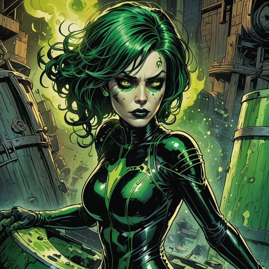 Toxic Villainess Portrait in Comic Book Style
