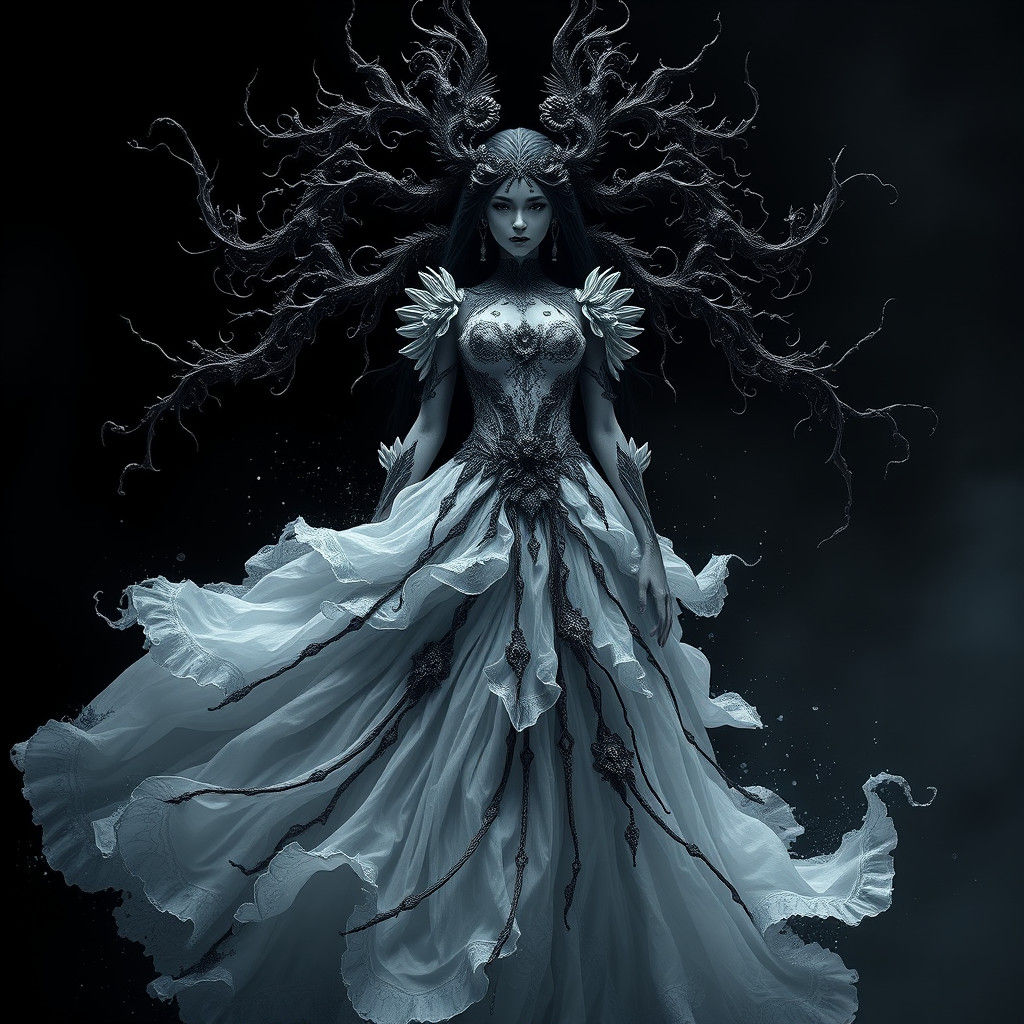Ethereal Black and White Dress: Fantasy Concept Art