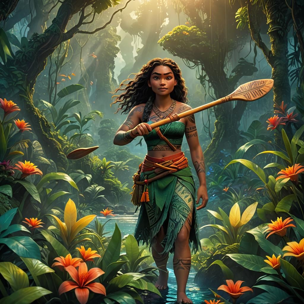 Moana in Jungle with Glowing Oar