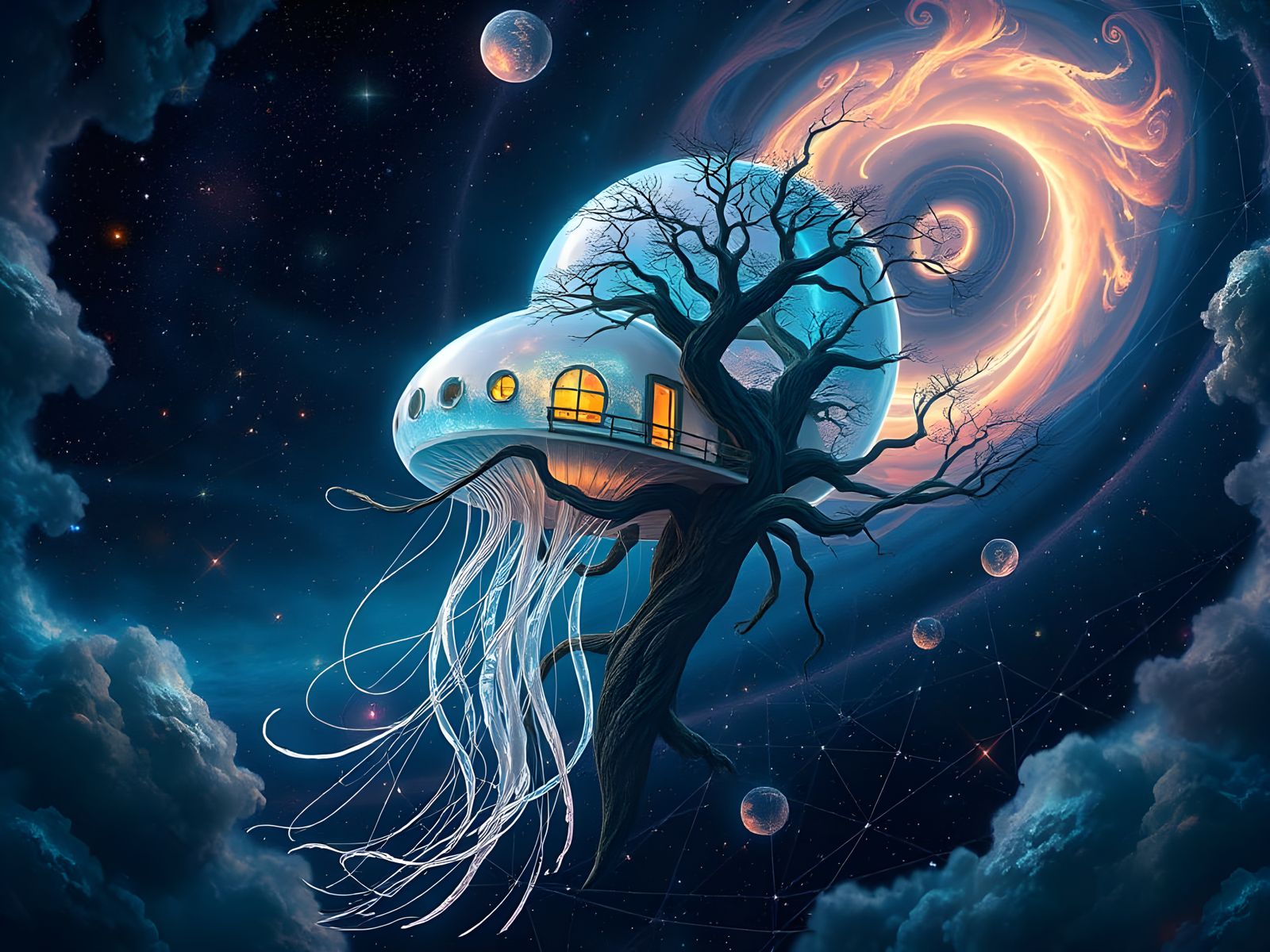 Galactic Jellyfish Treehouse in Celestial Splendor