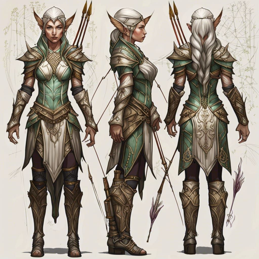 Elven Archer Armor Concept Sketch: Detailed Fantasy Design