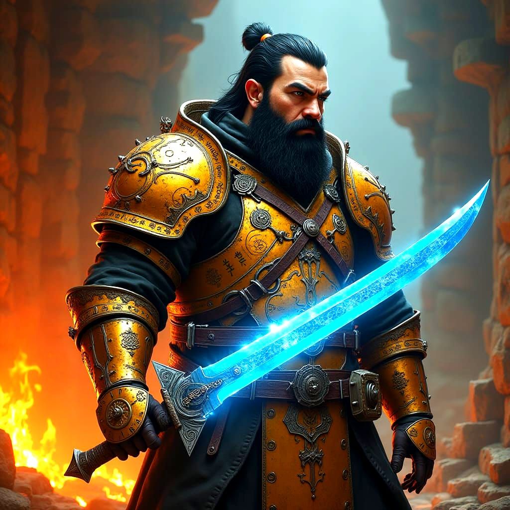 Dwarven Artificer in Forge with Enchanted Sword