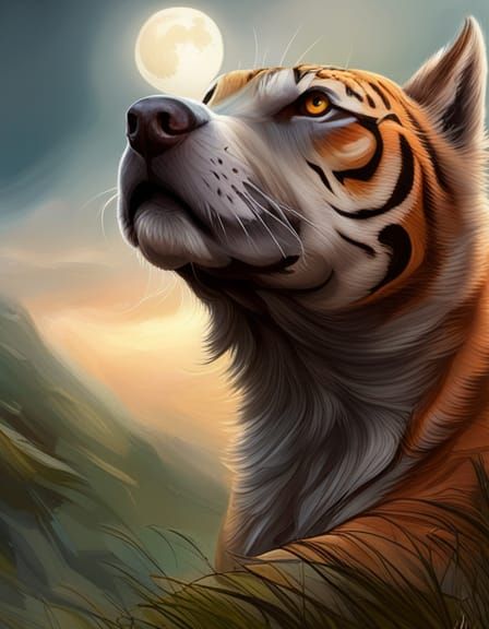Hybrid Tiger-Terrier Falcon Dragon in Starry Landscape