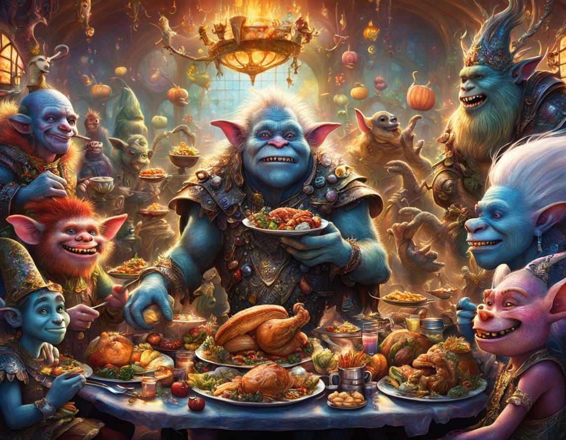 Mythical Trolls Feast on Magical Thanksgiving Dinner